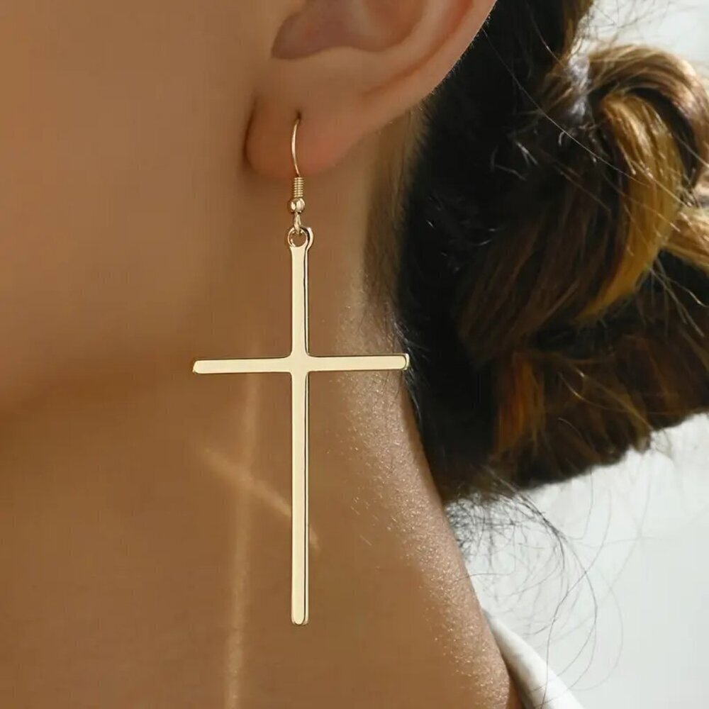 NEW Gold dangle cross earrings, gold cross jewelry, trendy gold jewelry